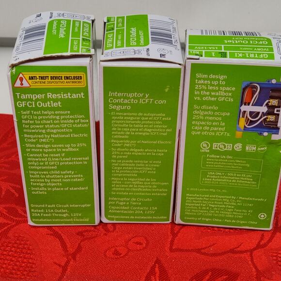 3X Leviton GFTR1-KI GFCI OUTLET Ivory Circuit Interrupter 15A 125V NEW - Picture 6 of 9